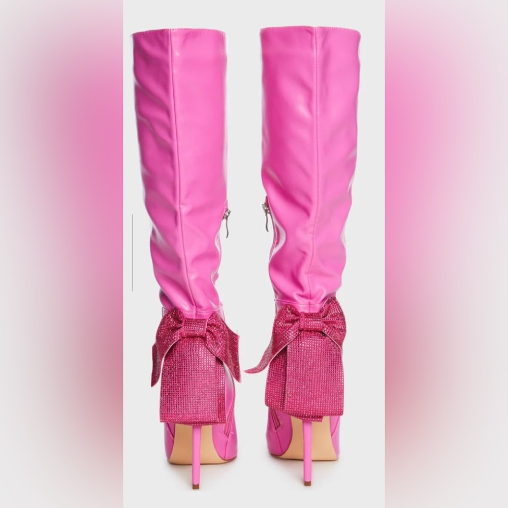 Dolls Kill Barbie Pink Stilettos Boots 9 W/ Big Rhine… Gem